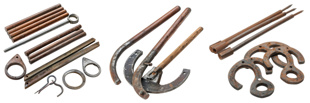 set of horseshoes and stakes isolated on transparent background