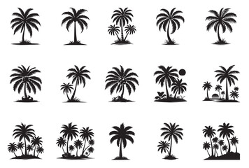 Vector silhouettes of palm & coconut tree set