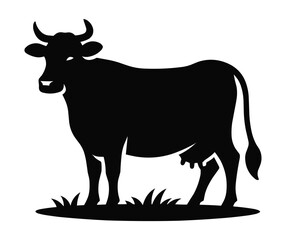 Black silhouette of domestic cow on a white background vector illustration