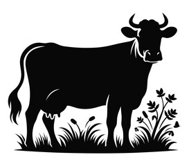 Black silhouette of domestic cow on a white background vector illustration