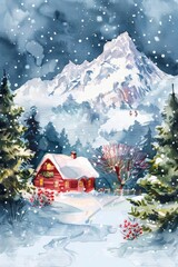 A Cozy Cabin Nestled in a Snowy Mountain Valley