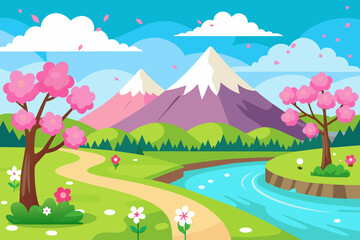 beautiful spring landscape vector illustration