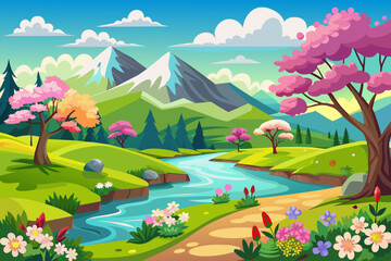 beautiful spring landscape vector illustration