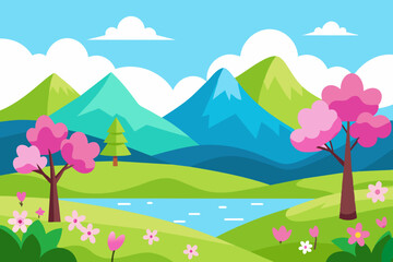 beautiful spring landscape vector illustration