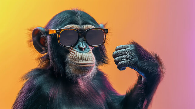 An energetic monkey showing dance steps on a dynamic gradient background, great for creative visuals 