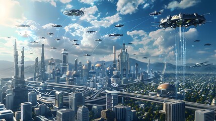 Naklejka premium City of Circuits: Embracing the Future with High-Tech Innovation and Urban Connectivity