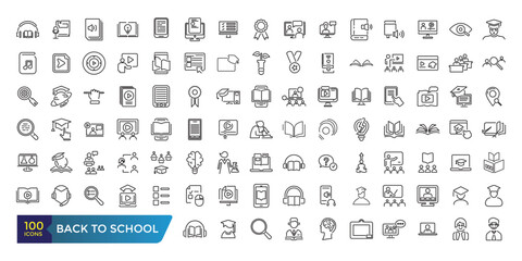 Back to school line icons set. related to education, learning, school. Collection and pack of linear web and ui icons. Editable stroke. Vector illustration