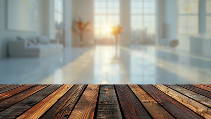 Table with a blurred office background, designed for effective advertising and presentations of business products.
