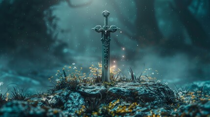 Naklejka premium Ritual of Worship with the Holy Sword