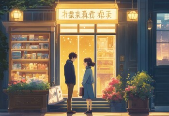 illustration of a person and the sparkle of big and small stars in anime and cartoon style