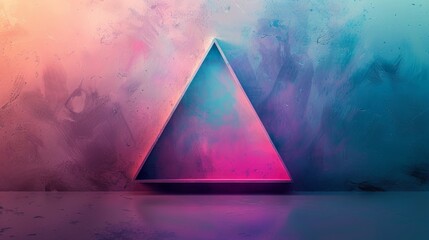 A triangular shelf with a pink and purple base