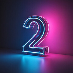 a close up of a neon sign that says 2 on a table