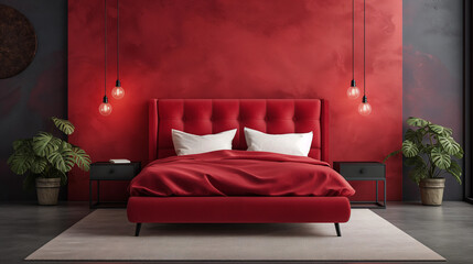 interior of a  modern red bedroom