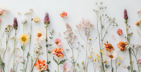 Pressed flowers, cottagecore, boho, white background