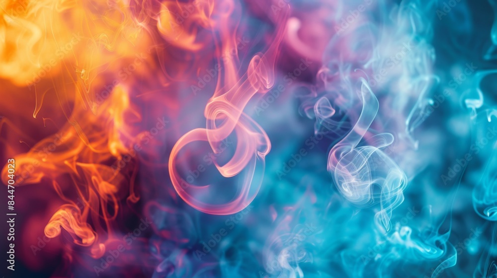 Poster close-up of colorful smoke rings floating in the air, created by a person vaping with flavored e-liq