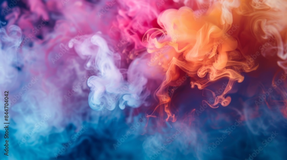 Poster close-up of colorful smoke rings floating in the air, created by a person vaping with flavored e-liq