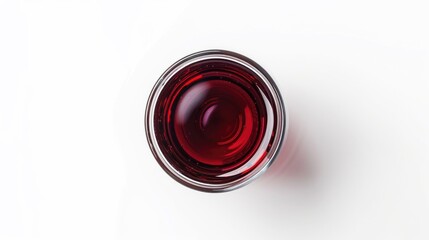 Red wine in glass isolated on white background viewed from above