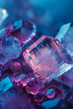 Detailed microscopic image revealing the intricate crystal structure, showcasing its symmetrical patterns and atomic arrangement