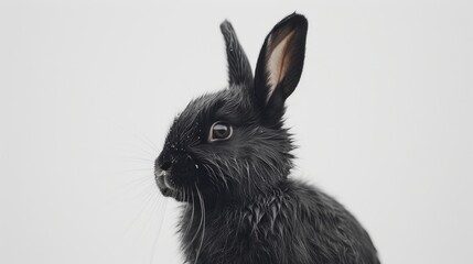 Obraz premium Cute black rabbit against a white backdrop Wildlife Black hare