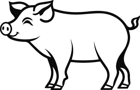 black and white pig smiling clip art preview