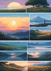 illustration of a lone person at night by moonlight in anime and cartoon style.