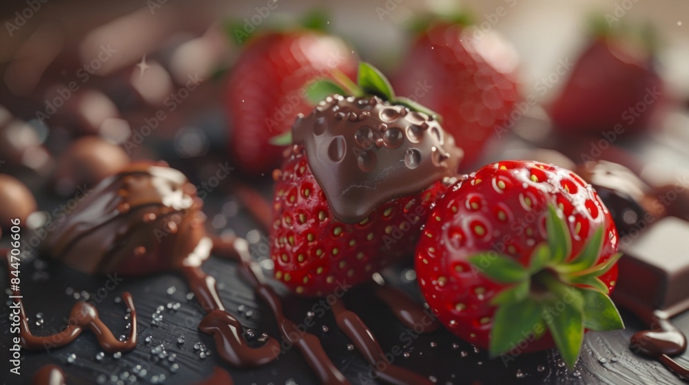 Wall mural strawberries decorated with chocolate