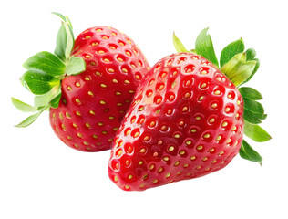 Strawberries isolated on transparent background cutout, PNG file. template for artwork design.