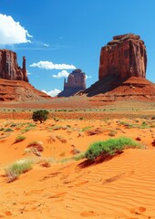 Monument Valley's Iconic Buttes and Mesas under a Clear Blue Sky, Showcasing the Breathtaking Desert Landscapes of the American Southwest