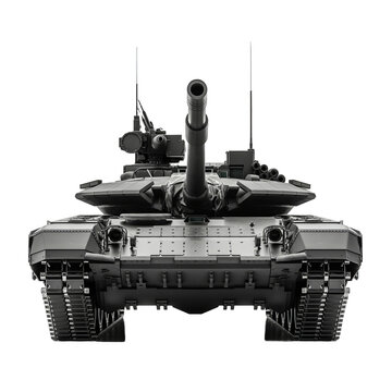 T-14 Armata tank isolated on transparent png background. A large black tank with a large gun on top