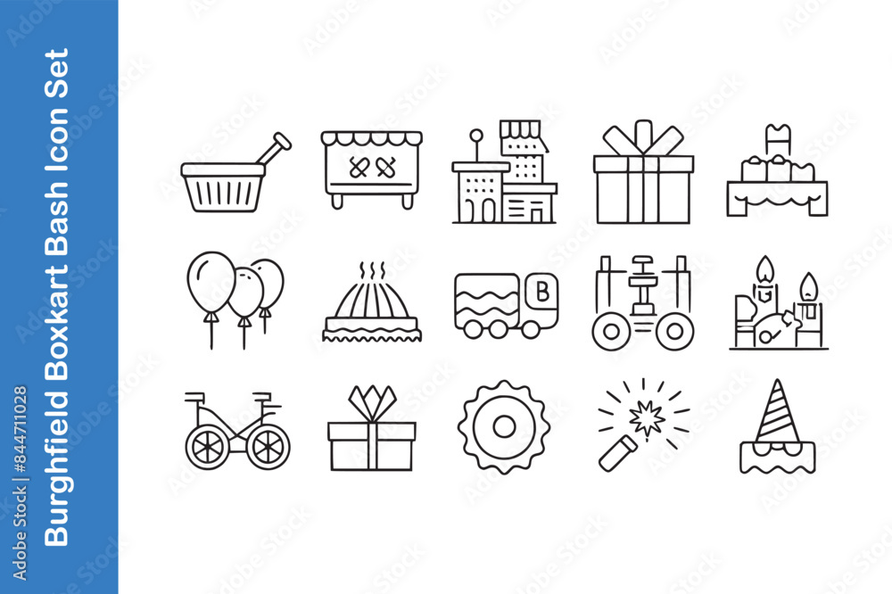 Poster burghfield boxkart bash day icon set with vector.