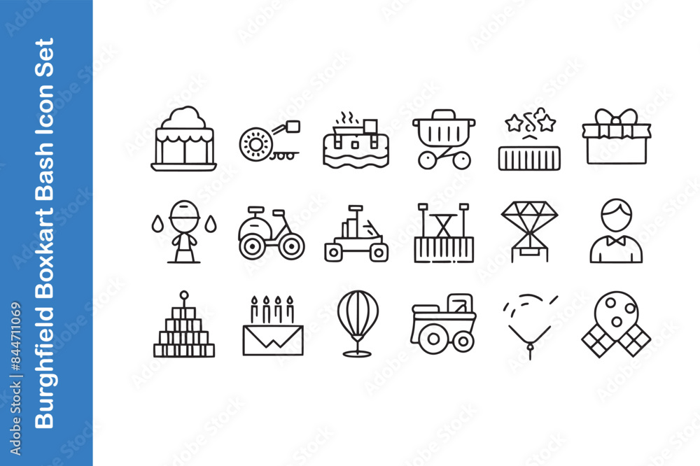 Fototapete burghfield boxkart bash day icon set with vector.