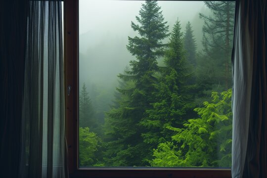 Fototapeta View from the window to the forest