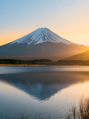 Fototapeta premium japanese temple in the morning with mount fuji as a background
