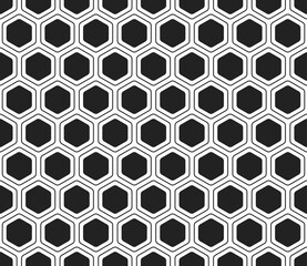 Hexagon pattern geometric design. Rounded hexagons mosaic pattern with inner solid cells. Seamless tileable vector illustration.