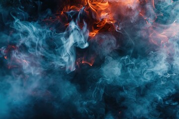 Abstract swirls of blue and orange smoke intertwine in a mystical dance.