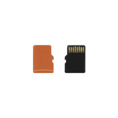 isolated mockup micro SD card with empty space for image and text, front and back sides, orange color 