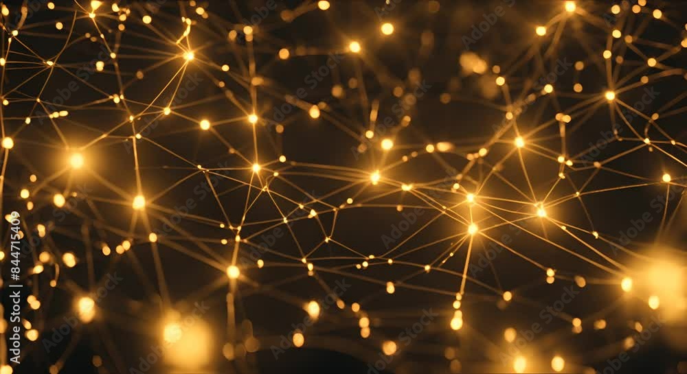 Poster golden lines glow, intertwining to symbolize data connections in a futuristic design. modern, elegan