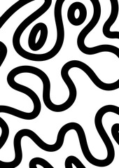 Hand drawn wavy maze seamless pattern. Brush curly black lines for background.