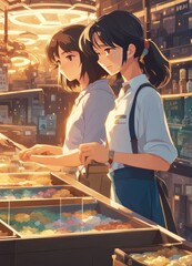 illustration of a person and the sparkle of big and small stars in anime and cartoon style