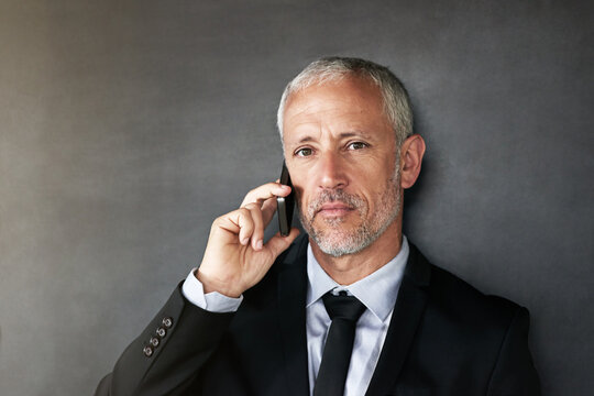 Mature, man and phone call for business portrait, online feedback and lawyer on smartphone in office. Communication, connection and mobile consultation or networking, discussion and contact client - Powered by Adobe