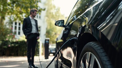 Naklejka premium Electric car fuel station