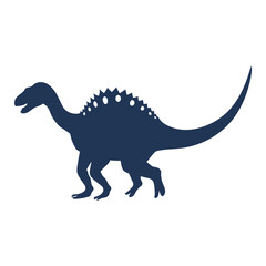 A dark blue silhouette of a dinosaur with spikes along its back, likely a Stegosaurus