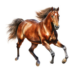 Obraz premium running brown horse watercolor isolated on transparent background cutout