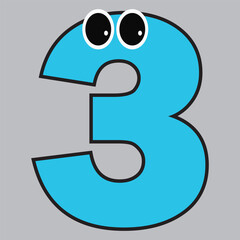 Number three 3 Cartoon Character. Cute funny number three character with white background. vector illustration