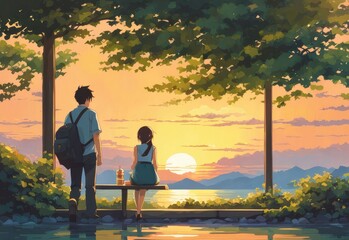 character illustrations of a married couple in anime and cartoon style.