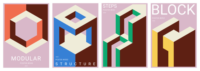 Set of modern abstract backgrounds with architectural shapes for poster, card, cover or flyer design