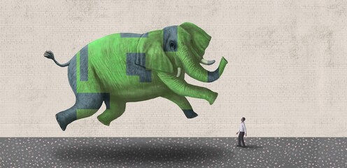 A man and a surreal elephant. mystery concept. © Jorm Sangsorn