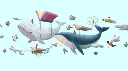 Kid, education, book, dream, imagination and back to school concept. fantasy art © Jorm Sangsorn