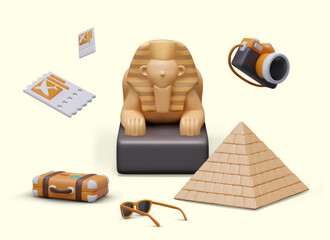 Concept of tourist trip to Egypt. Color vector composition in 3D style