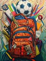 Colorful Backpack Filled with School and Art Supplies Representing the Joy of Learning and Creative Expression